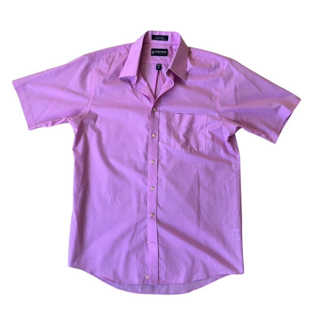 Stafford Men's Short Sleeve Lilac Button-Down Shirt Size 16